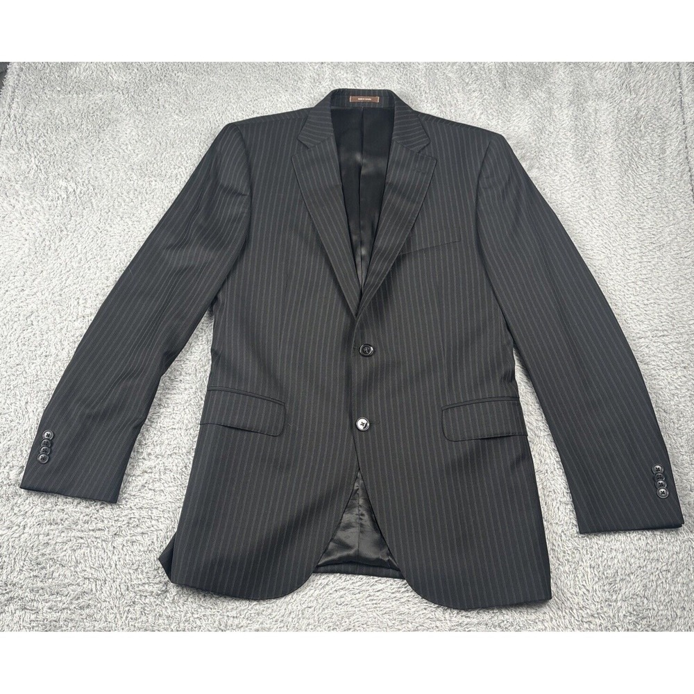 Peter Millar Sport Coat Mens 40T Black Striped 100% Wool 2 Button Double Vented